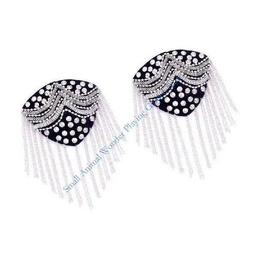 C9GC Crystals Embroidered Epaulettes Metal Fringes