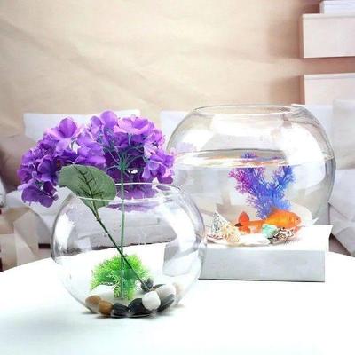 Round Glass Fish Bowl Home Aquarium Desktop Terrarium Small