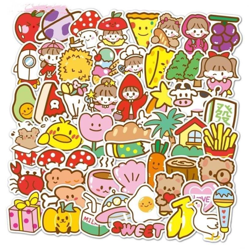 50pcs Cute Cartoon Stickers for PVC DIY Girl Scrapbook Suitc