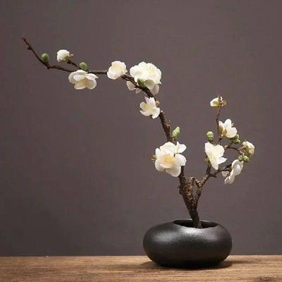 Chinese Ceramic Vase Fake Plum Flower Arrangement Home