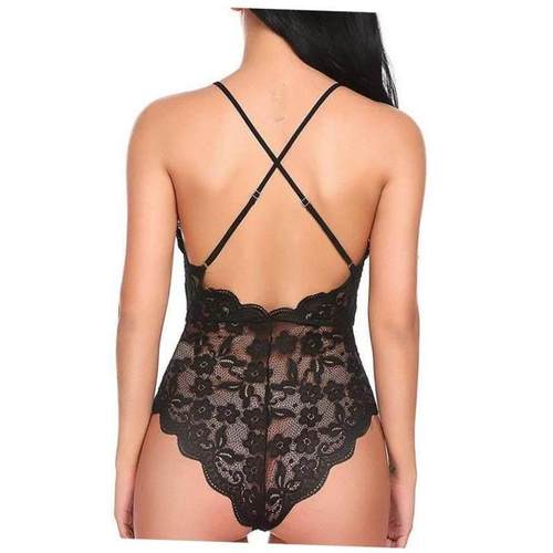 Solid Tone Strap Lace V-Neck Bodysuit吊带蕾丝V领紧身连体衣