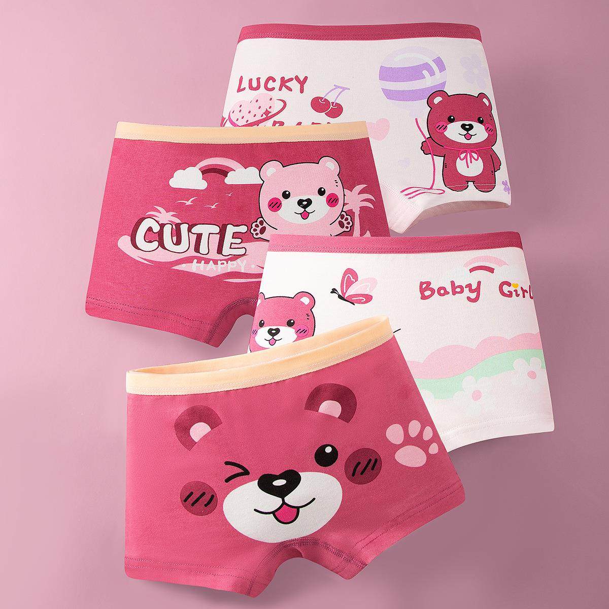 4Pcs/Lot Girls Briefs Cotton Underwear Cute Designs Printi女