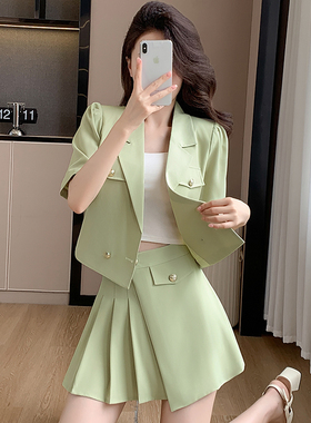 Meliss Lazy西服女夏装新款时尚韩版甜美气质小个子短袖西装外套