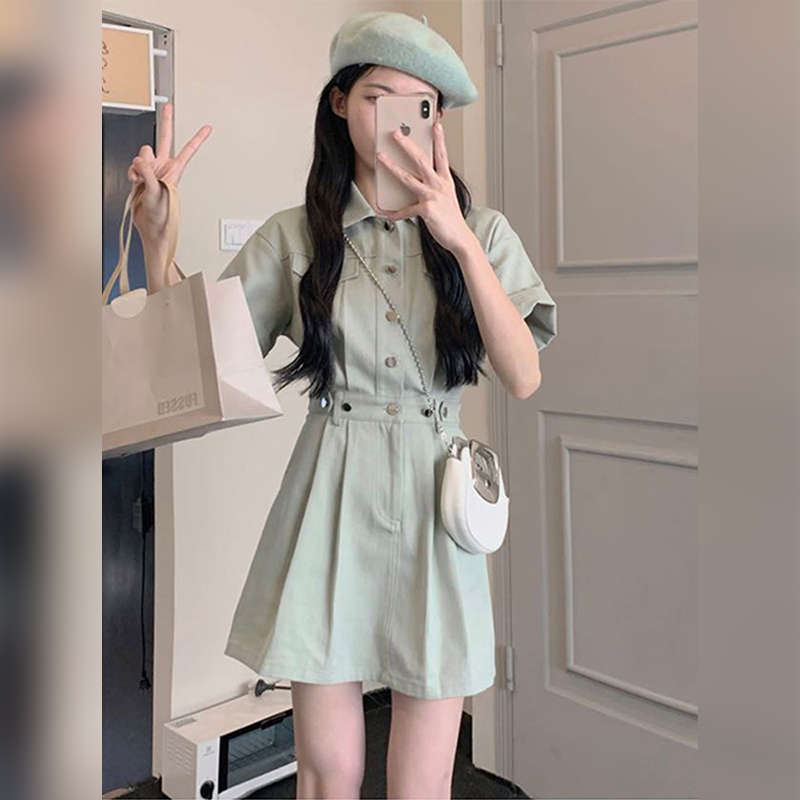 收腰显瘦polo领牛仔连衣裙子女夏季2023新款小个子短裙小众设计感