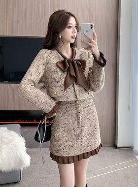 Meliss Lazy新款时尚小香风套装裙洋气蝴蝶结短外套半身裙两件套
