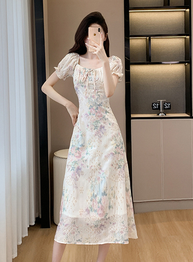 EVNSTYLE“杜乐丽花镜”法式甜美中长款绣花收腰碎花连衣裙3610