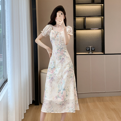 EVNSTYLE“杜乐丽花镜”法式甜美中长款绣花收腰碎花连衣裙3610