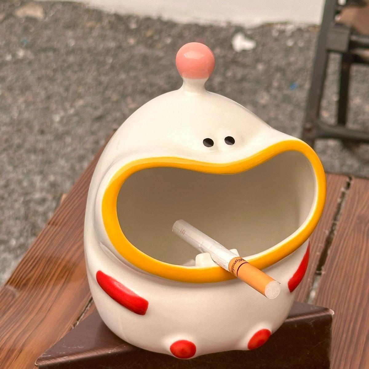烟灰缸创意陶瓷烟缸家用客厅茶几办公室潮流防烟灰烟缸盅个性摆件