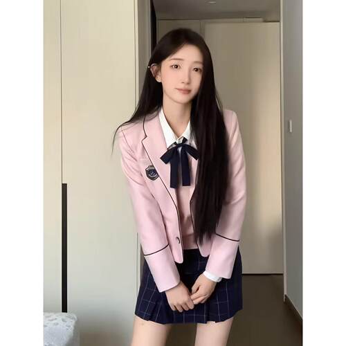 花铃太太江南道学院风原创jk制服套装西装女小个子秋季女韩式粉色