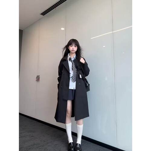 澜岛中布丁JK制服中长款外套女秋小个子短款高级感英伦学院风风衣