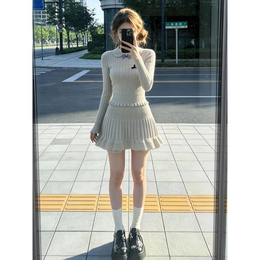 法式针织套装女秋季2026新款小个子香风巨好看气质毛衣短裙两件套