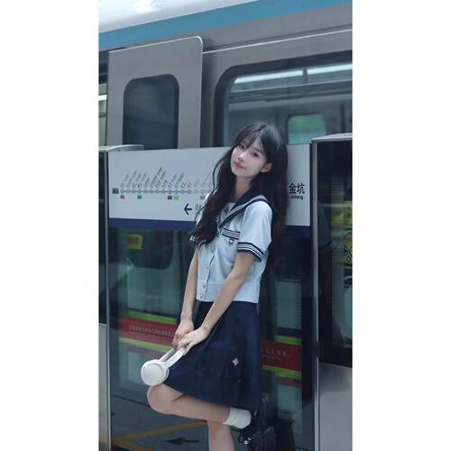 澜岛中*抚蝶女子晴空蓝水手JK制服女套装高腰显瘦学生
