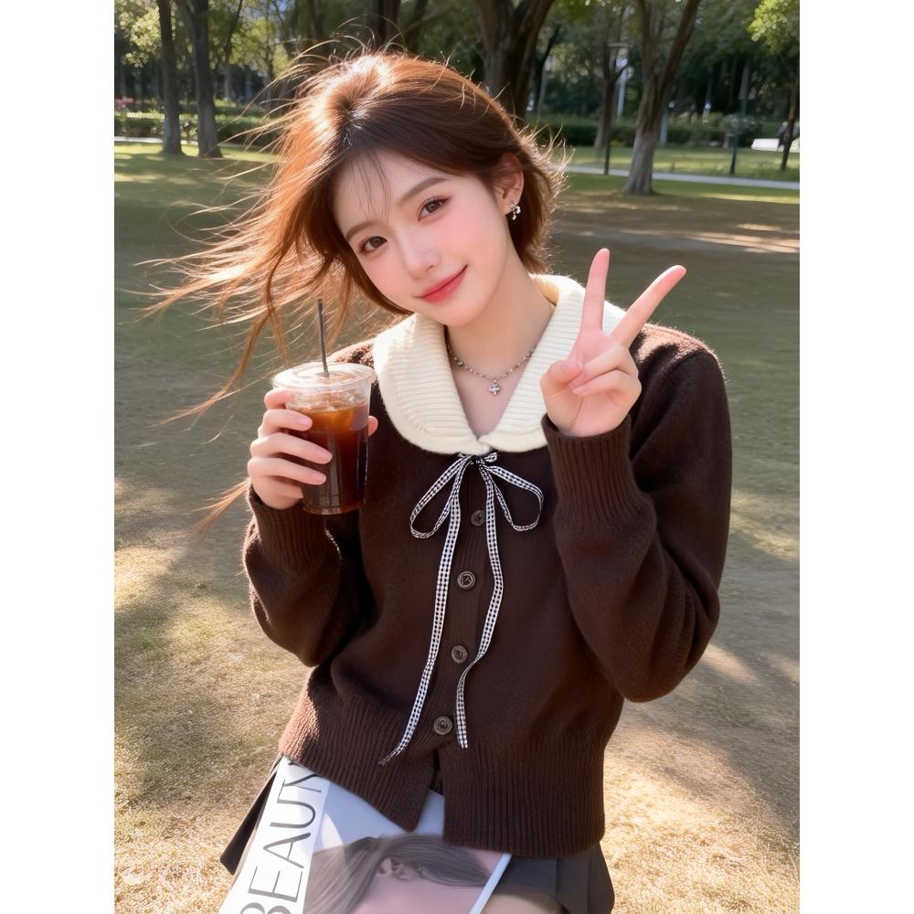 蝴蝶结针织衫外套女2026秋冬新款甜美减龄宽松毛衣开衫上衣外穿女