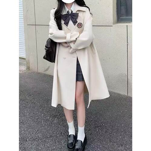 布丁熊澜岛中JK制服学院风长款风衣女气质显瘦百搭小个子短款外套