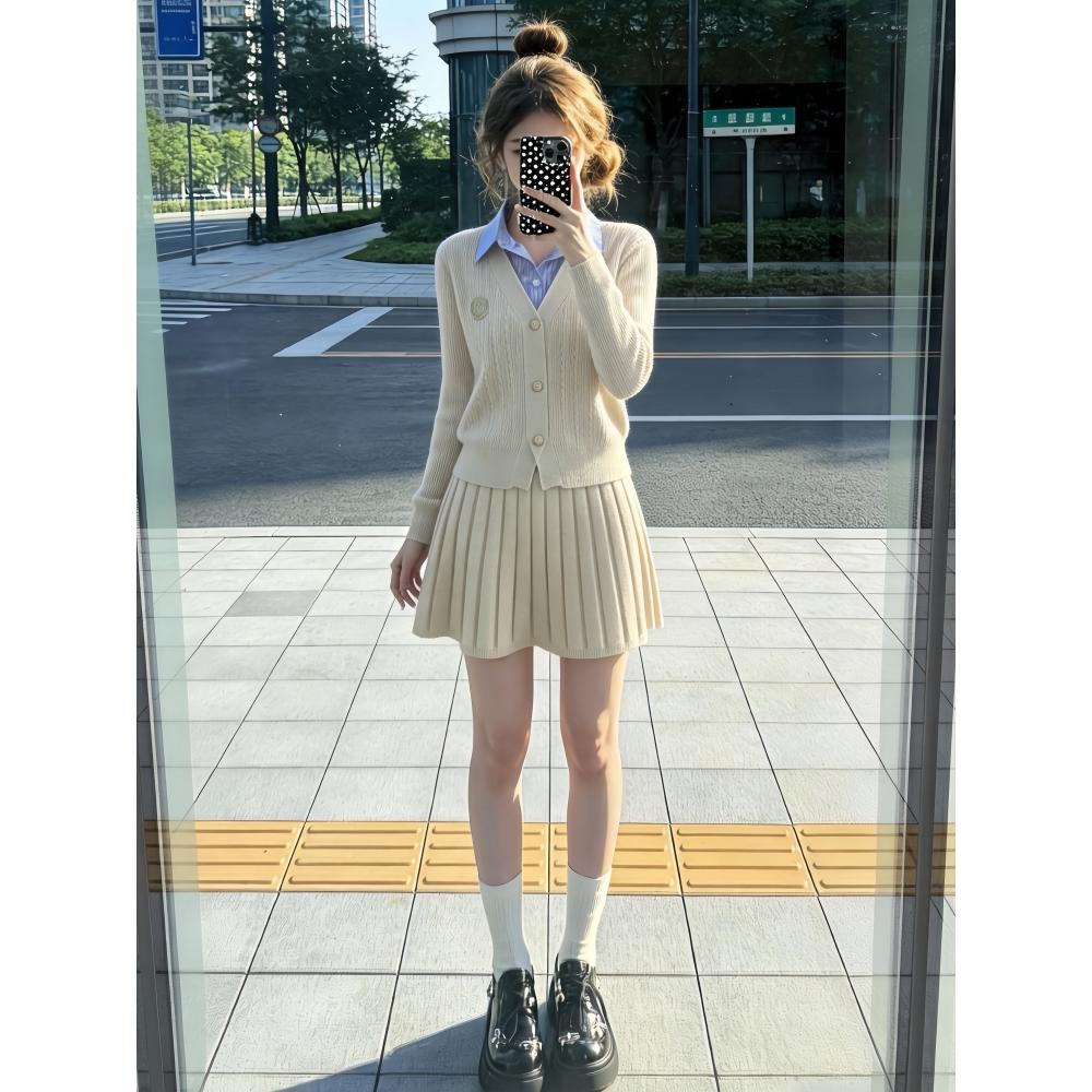 法式小香风套装女2026秋冬新款针织外套上衣百褶半身裙显瘦两件套