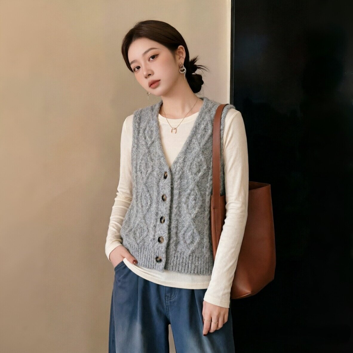 大码女装2026秋冬新款麻花针织马甲开衫宽松背心坎肩无袖外套女