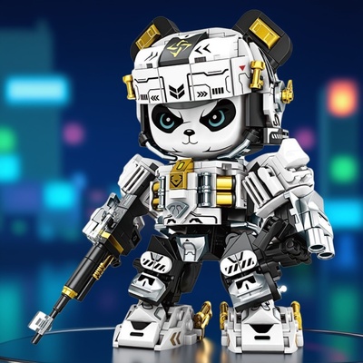 潮玩熊猫机甲拼装积木适用于乐高男孩子系列儿童玩具拼图6到12岁