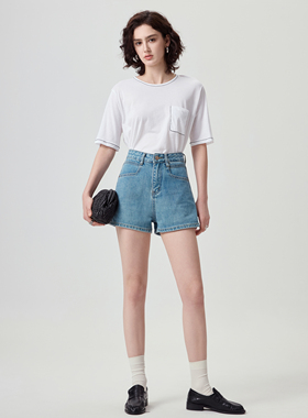 YC遇初310 复古色三分直筒牛仔短裤显高显瘦修饰腿型A字热裤子女