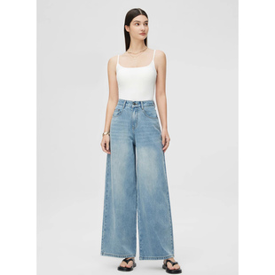 女垂感直筒显瘦长裤 高腰阔腿拖地牛仔裤 子 新品 YC遇初162浅色秋季