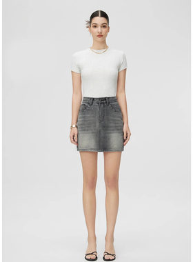 YC遇初188复古高腰牛仔短裤女显瘦时髦A字直筒基础款百搭短裙遇初