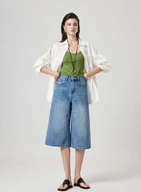 YC遇初292美式复古 春季新款休闲高街直筒显瘦七分阔腿牛仔裤子女