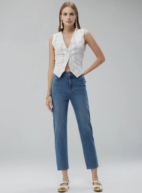 YC遇初017 【显腿直】兰色复古九分直筒牛仔裤女高级感法棍烟管裤