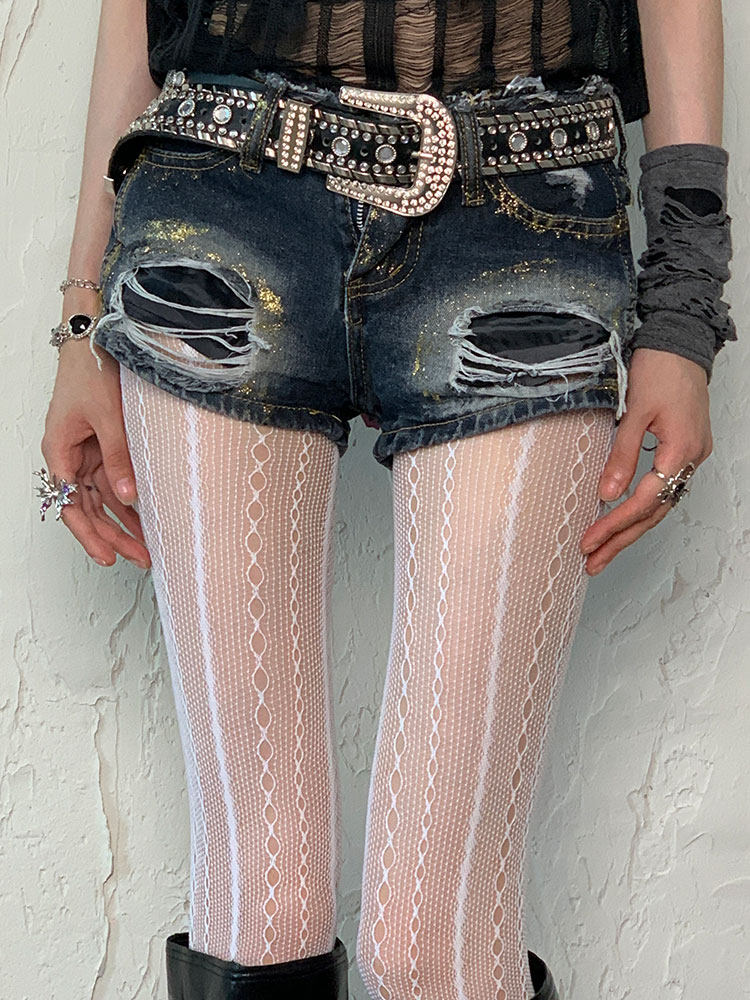 보키오르 웨이브 와인 | 시원한 중공 망사 Y2K 황야 시부야 하위 문화 수직 패턴 이국적인 히피 고대