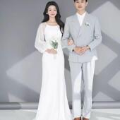 法式 简约订婚出门迎宾轻婚纱新娘结婚敬酒晚宴礼服裙 白色缎面长袖