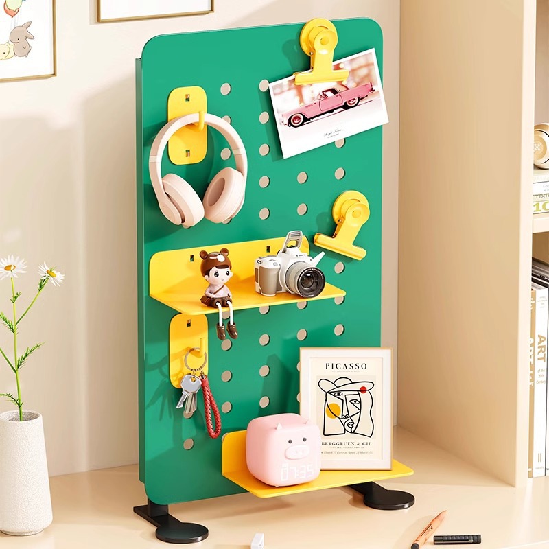墙上洞洞板置物架墙壁挂板免打孔金属玄关书桌上展示架墙面收纳架