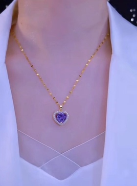 项链女紫色水晶爱心气质百搭2025年新款钛钢网红时尚项链控锁骨链