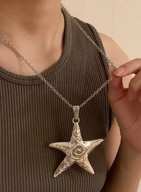 跨境 外贸 甜酷星五角星吊坠项链夸张海星项链 厂家直销