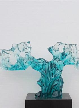 现代样板房轻奢雕塑摆件透明树脂太湖石酒店客厅玄关桌面软装饰品