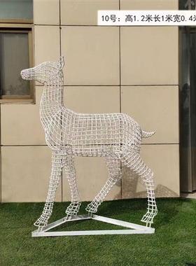 不锈钢编织鹿雕塑铁艺发光网格镂空梅花鹿雕塑户外园林景观摆件