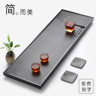 简约石头茶台小型排水式 天然乌金石茶盘轻奢现代家用日式 石盘茶海