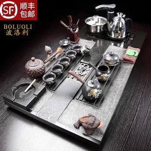 家用客厅高档组合全自动一体办公室茶台 波洛利乌金石茶盘茶具套装