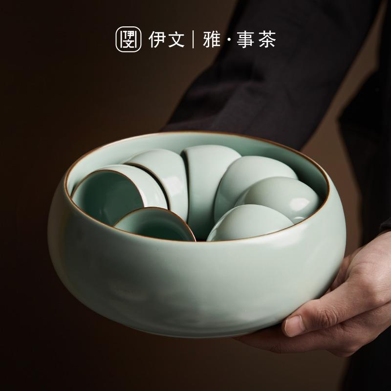 汝窑茶洗大容量家用建水开片可养水盂陶瓷功夫茶具洗茶碗茶道配件