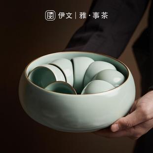 汝窑茶洗大容量家用建水开片可养水盂陶瓷功夫茶具洗茶碗茶道配件