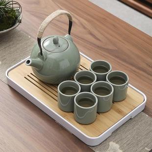 简约餐厅具家用 提梁壶茶具整套大号陶瓷哥窑开片泡茶壶喝茶杯日式