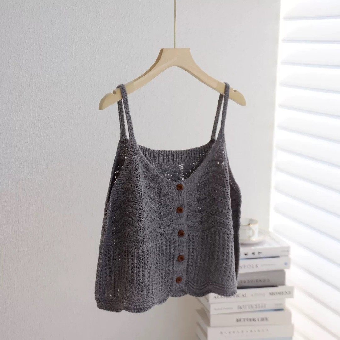 镂空花边纽扣针织衫吊带背心女内搭上衣外搭独特罩衫叠穿毛衣马甲