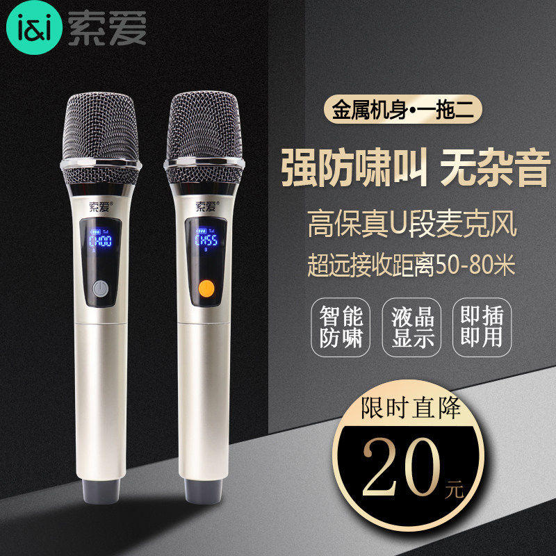 索爱无线话筒专业麦克风一拖二家用唱K歌KTV专用连音响接收器通用