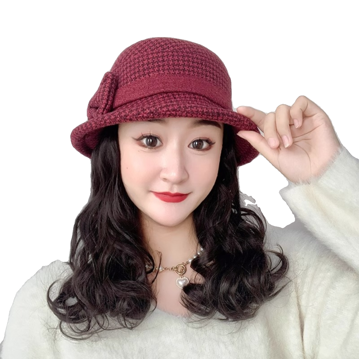 帽子假发一体女时尚秋冬中老年妈妈帽短卷发全头套百搭保暖渔夫帽