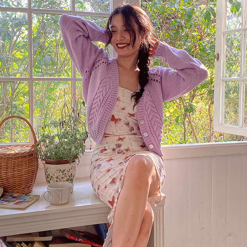 oohitch羊毛镂空毛衣开衫