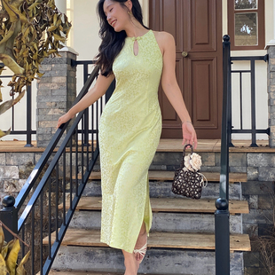 ooh itch痒痒 新中式国风改良旗袍高级感气质修身包臀挂脖连衣裙