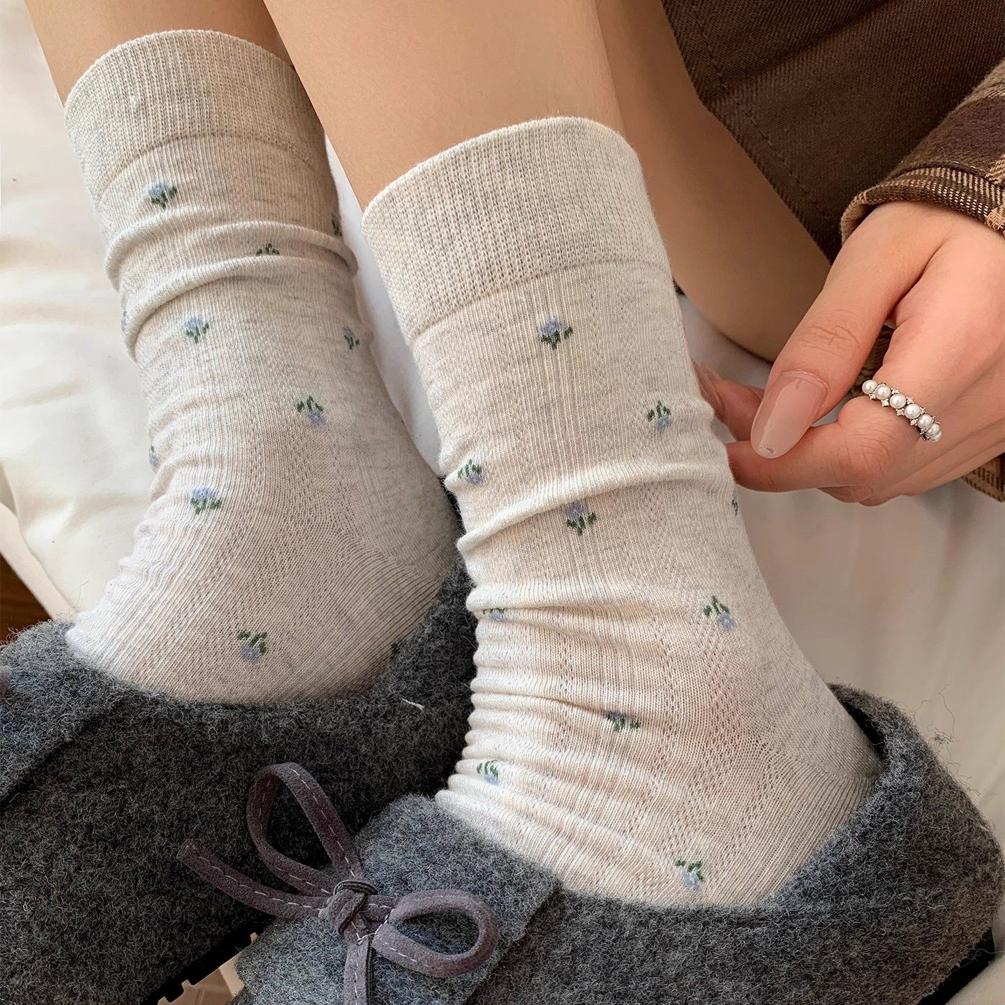 碎花袜子女中筒袜春秋季款
