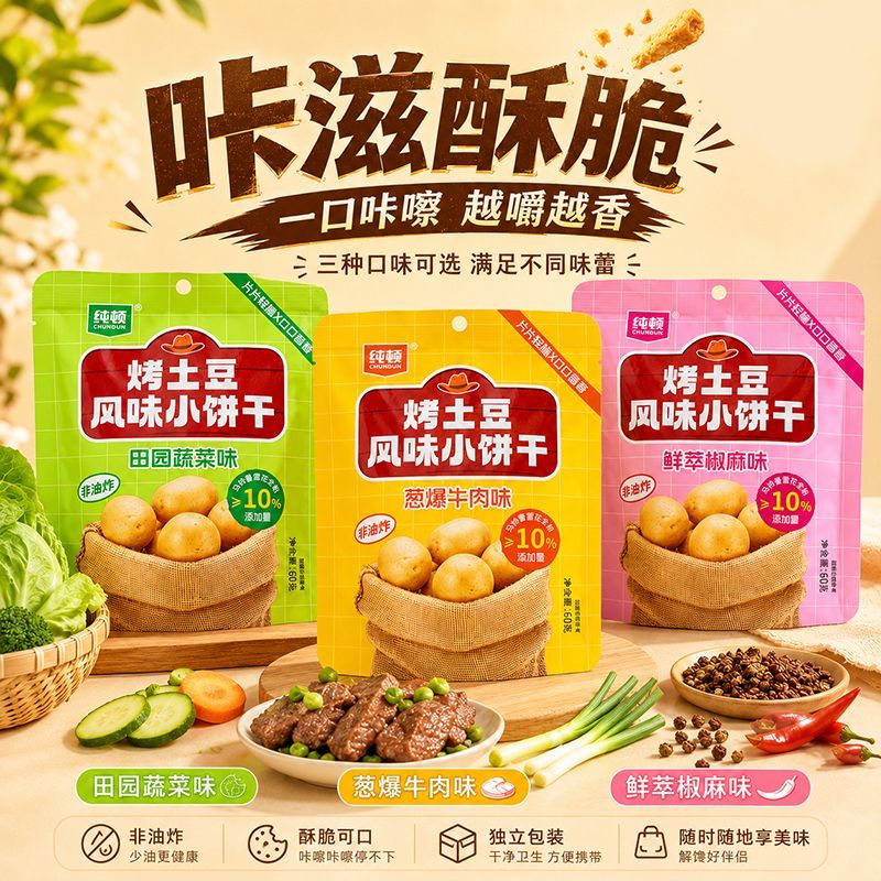 纯顿烤土豆风味小饼干60g新品零食网红酥脆马铃薯办公室休闲零食