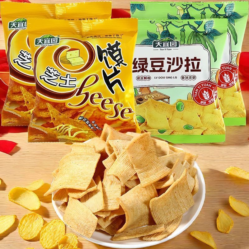 天宜园绿豆沙拉芝士膜片充气香脆膨化休闲8090怀旧虾条酥脆角零食
