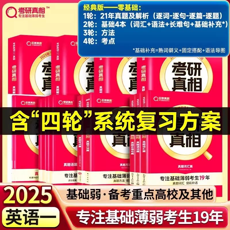 正版包邮 零基础25英一21年真题解析篇+基础篇+方法篇+考点篇+语篇研读+基础恶补6册 考研英语命题研究组 9787519299040