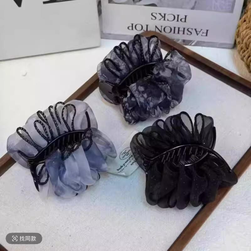【下单立减50】高定黑纱星芒缀饰奢华优雅气质抓夹式丸子头发夹BW