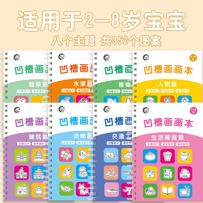 【下单立减50】儿童凹槽画画本基础绘画模板幼儿宝宝魔幻练字贴JH