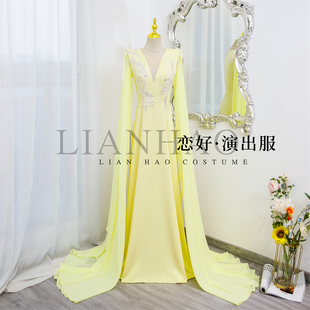 恋好演出服新款 礼服舞台演奏独唱声乐演出服艺考 黄色显白显瘦水袖